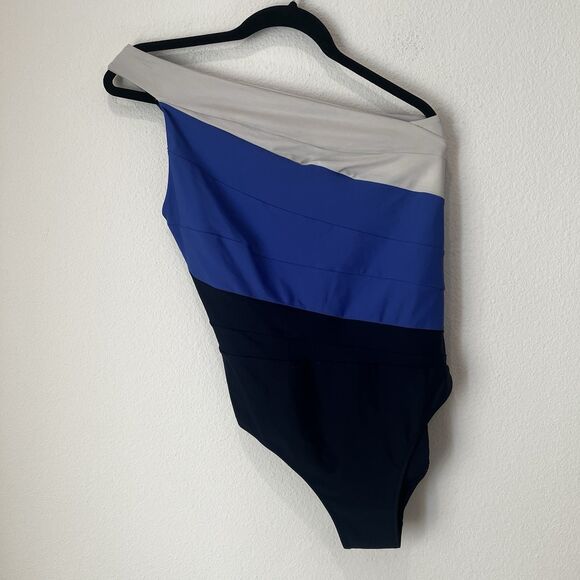 Summersalt Women’s 12 Sidestroke One Shoulder One Piece Swimsuit Blue Stripe - Picture 3 of 8